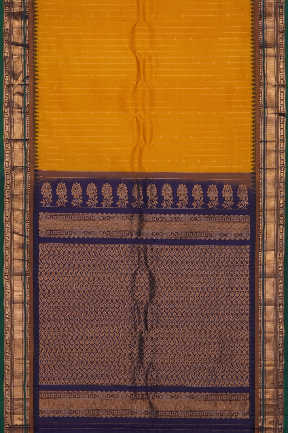 Image of Mustard Gadwal Silk Kattam Saree