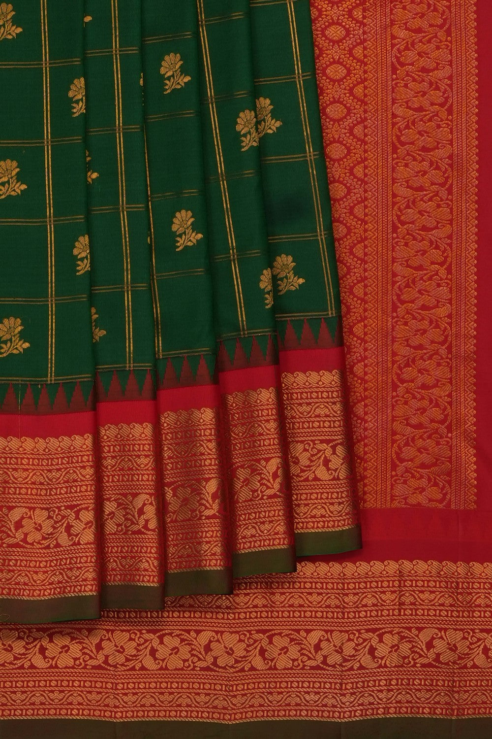 Image of Bottle-Green Gadwal Kattam Saree