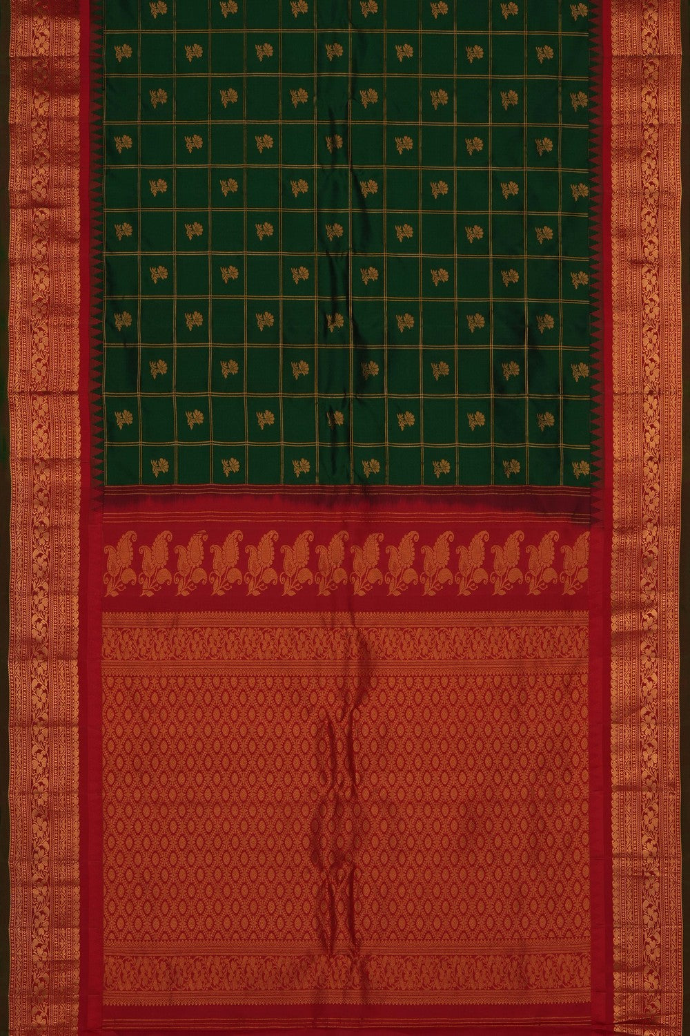 Image of Bottle-Green Gadwal Kattam Saree