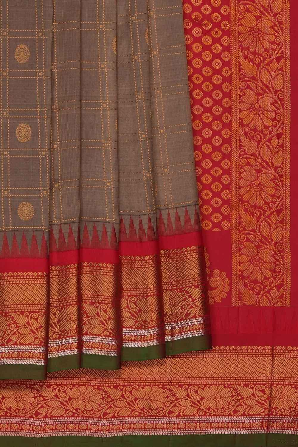 Image of Grey Gadwal Silk Kattam Saree