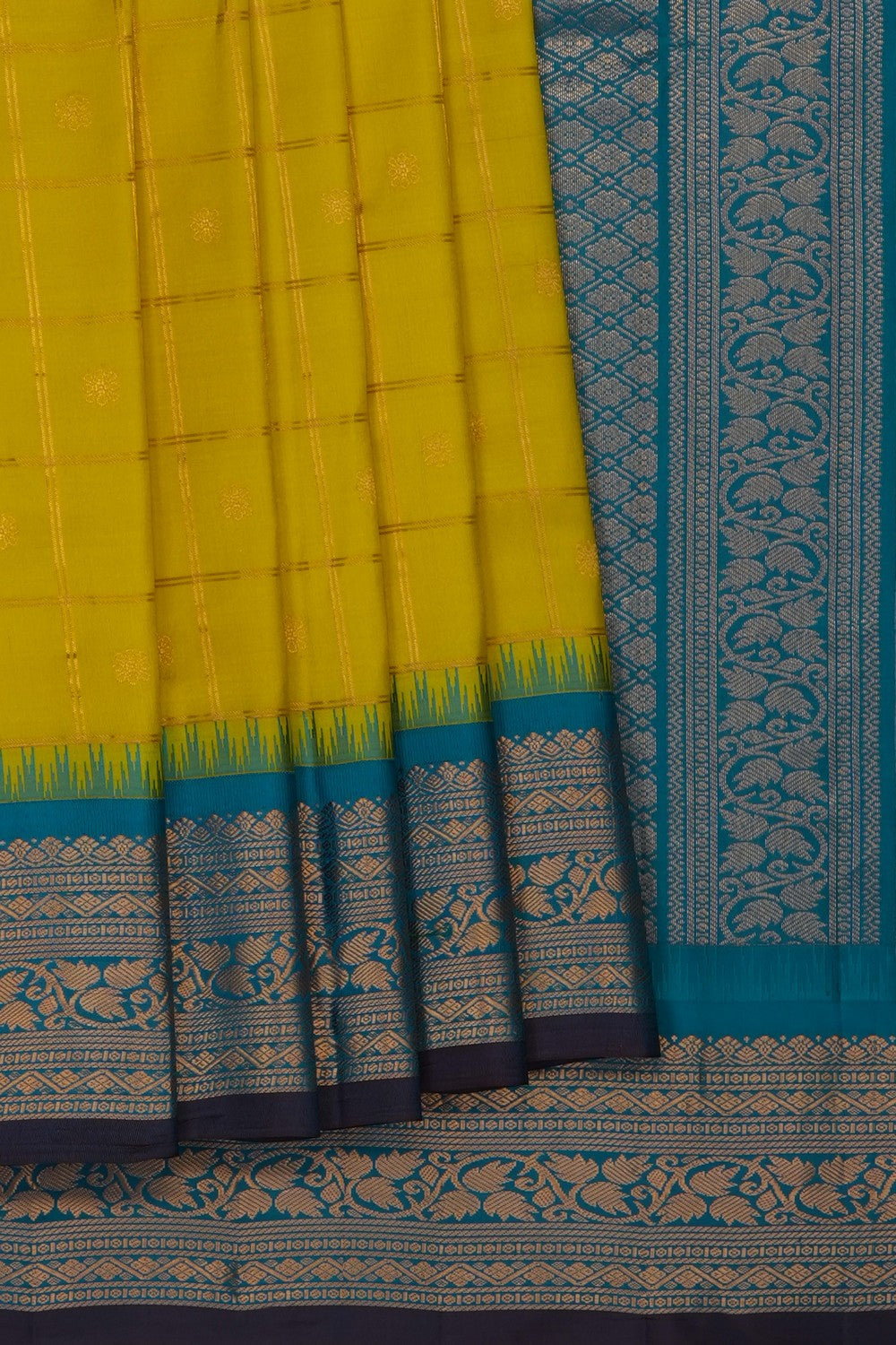 Image of Spring-Yellow Gadwal Kattam Saree