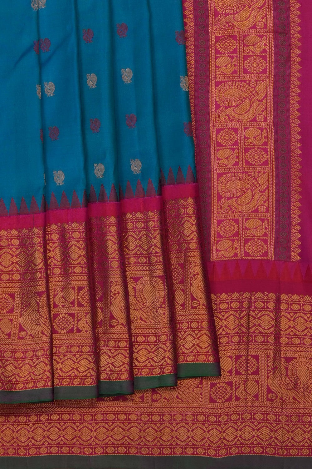 Image of Blue Gadwal Silk Kattam Saree