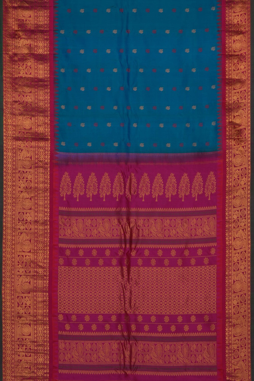 Image of Blue Gadwal Silk Kattam Saree