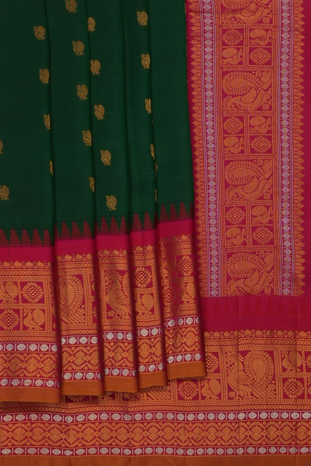 Image of Green Gadwal Silk Saree