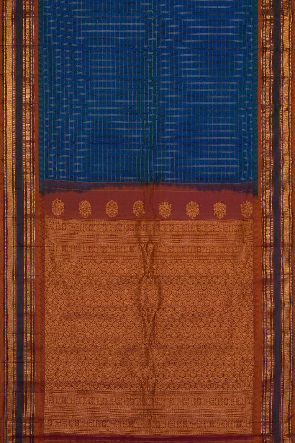 Image of Blue Gadwal Silk Kattam Saree