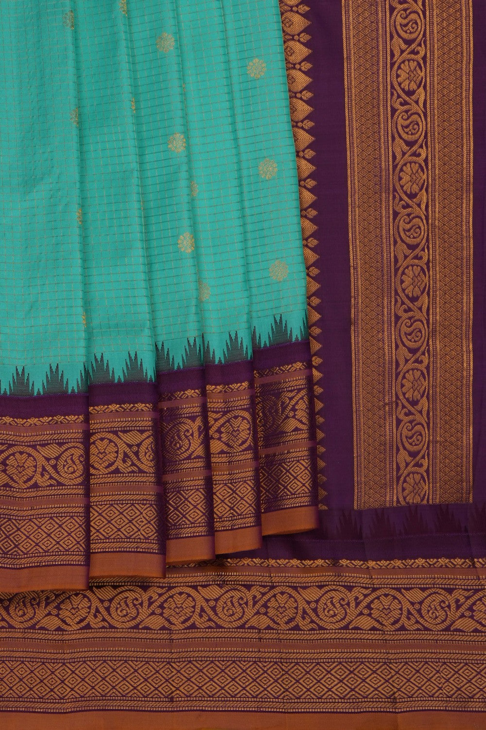 Image of Sea-Green Gadwal Silk Kattam Saree