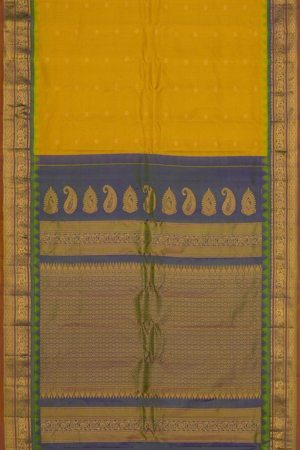 Image of Yellow Gadwal Silk Kattam Saree