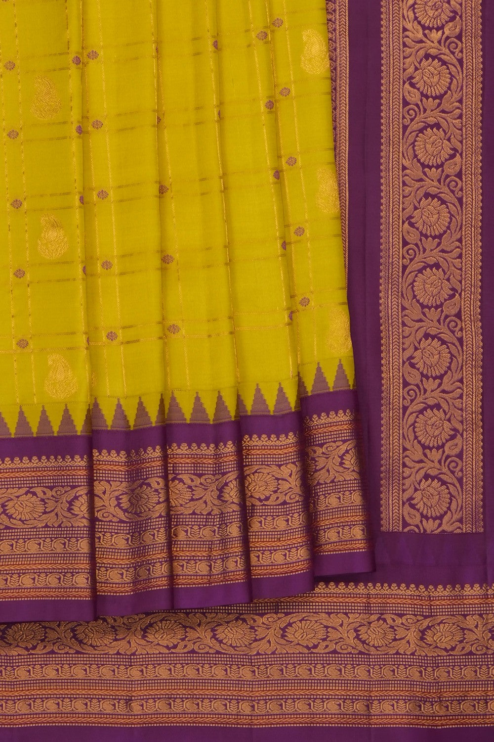 Image of Spring-Yellow Gadwal Silk Saree