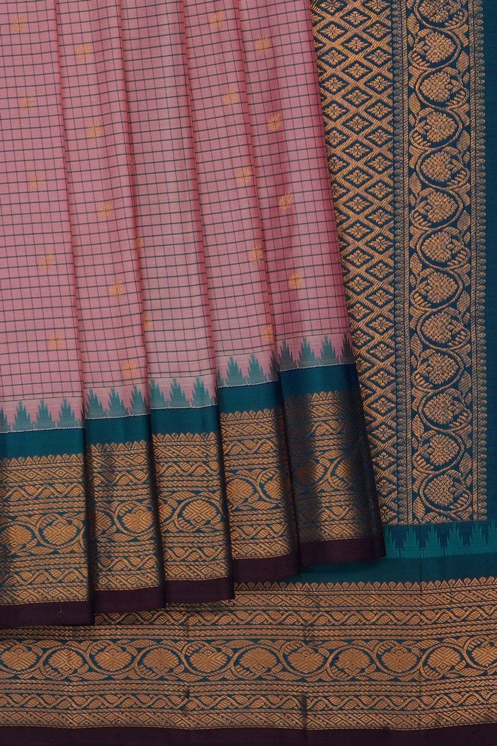 Image of Pink Gadwal Silk Kattam Saree