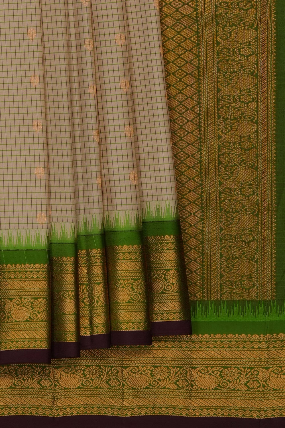 Image of Beige Gadwal Silk Kattam Saree