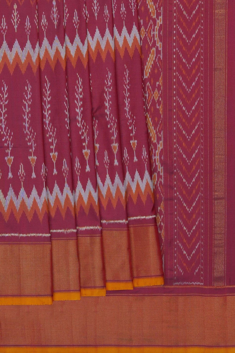 Image of Onion-Pink Pochampally Ikat Silk Saree
