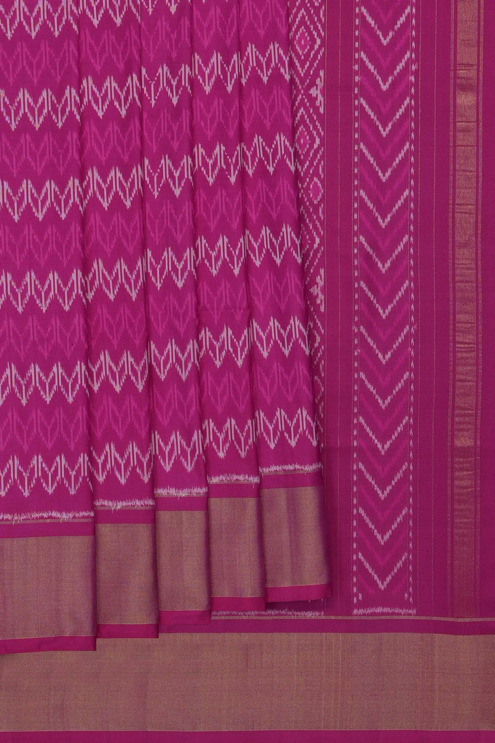 Image of Magenta-Pink Pochampally Ikat Silk Saree