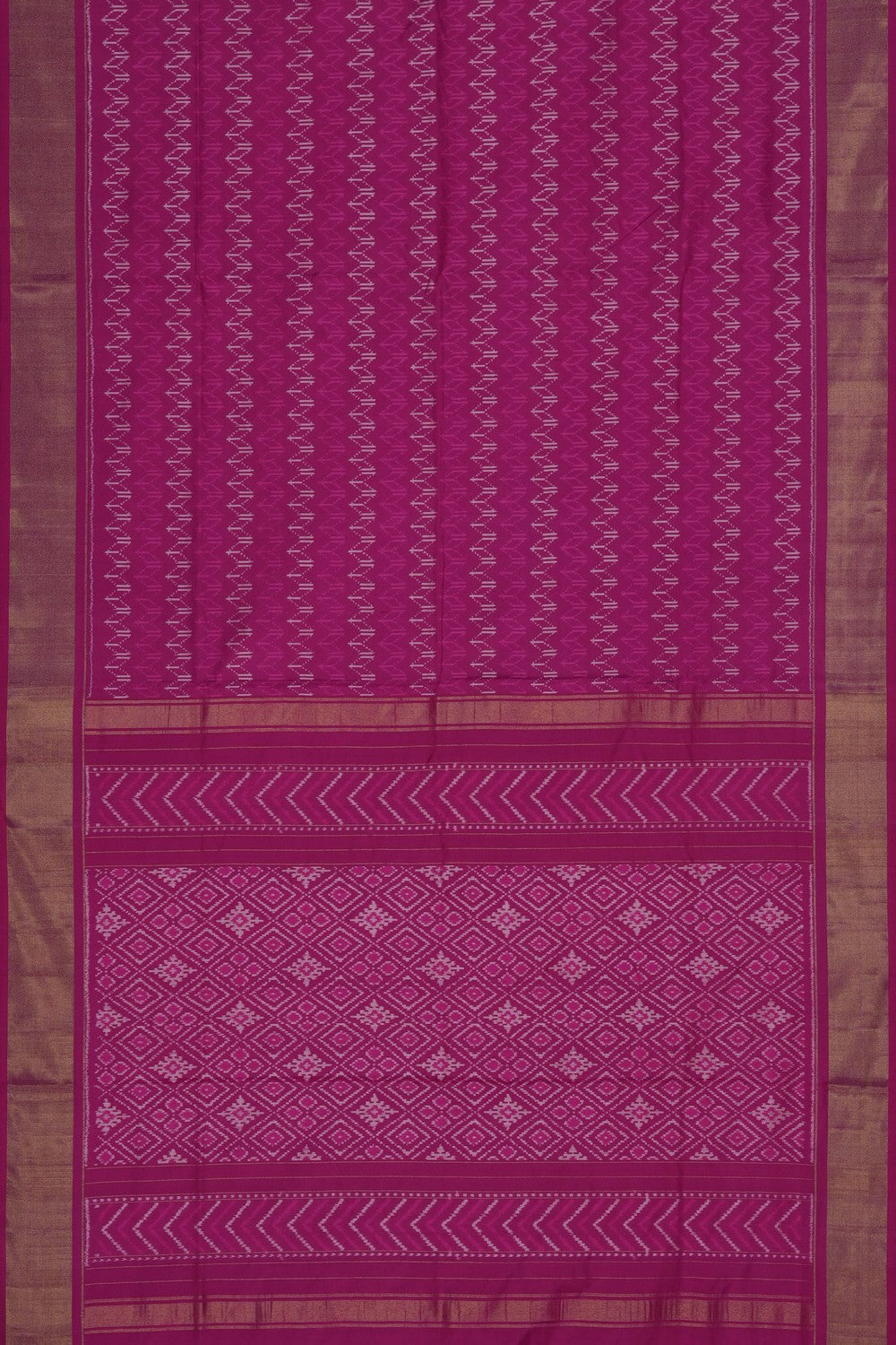 Image of Magenta-Pink Pochampally Ikat Silk Saree