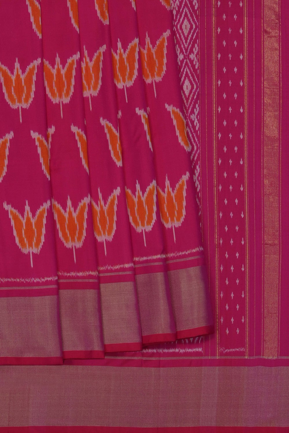 Image of Fuchsia-Pink Pochampally Ikat Silk Saree