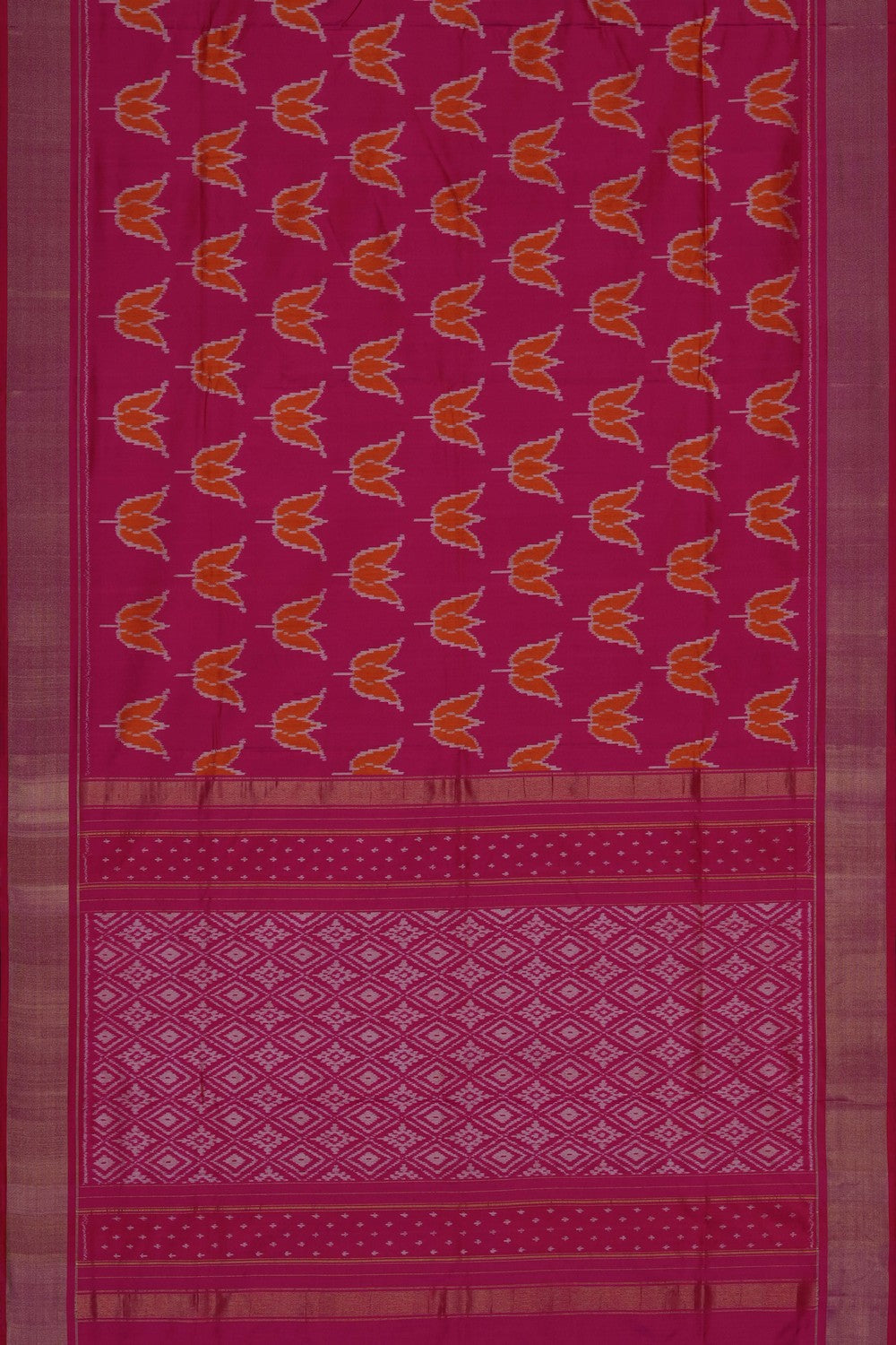 Image of Fuchsia-Pink Pochampally Ikat Silk Saree