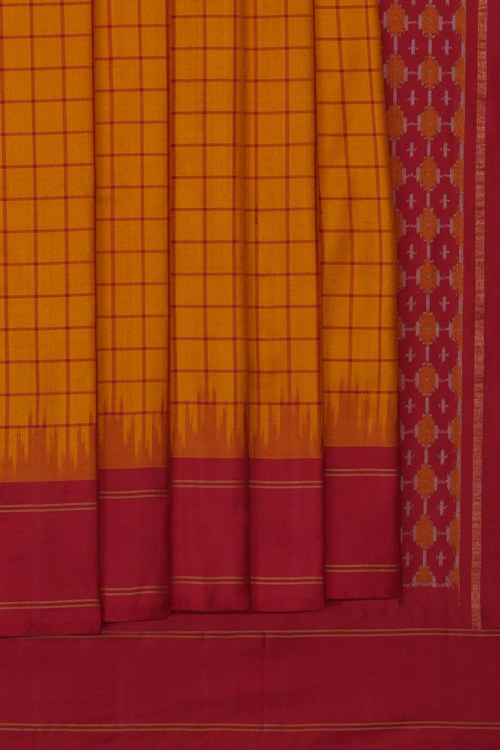 Image of Mustard Pochampally Ikat Silk Saree