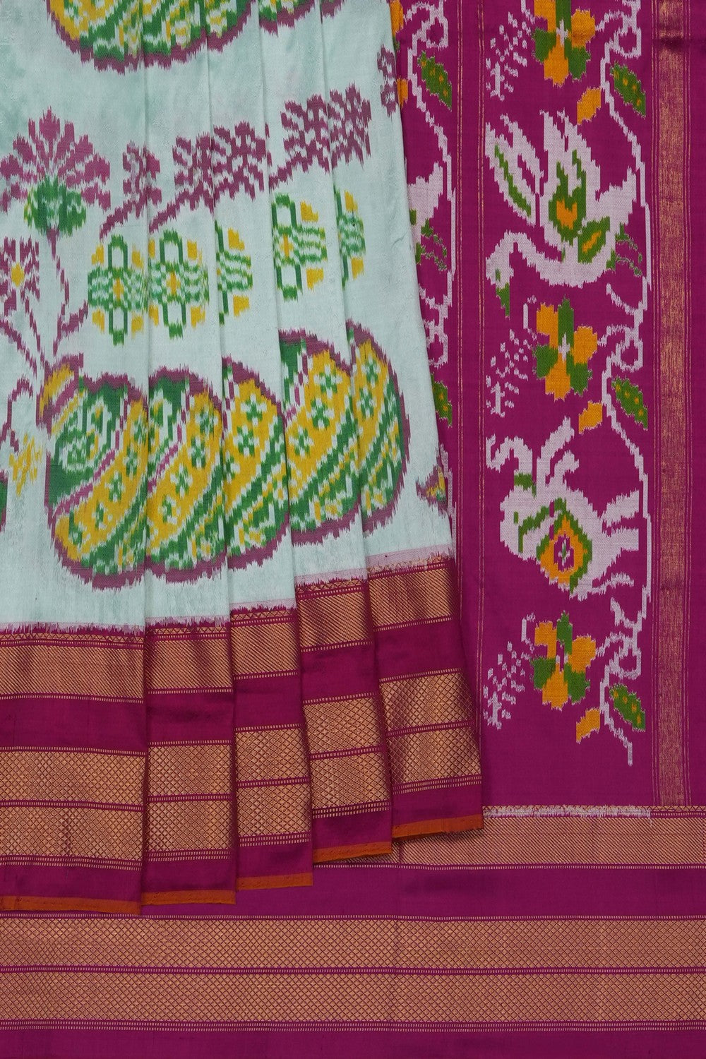 Image of Pastel-Green Pochampally Ikat Silk Saree