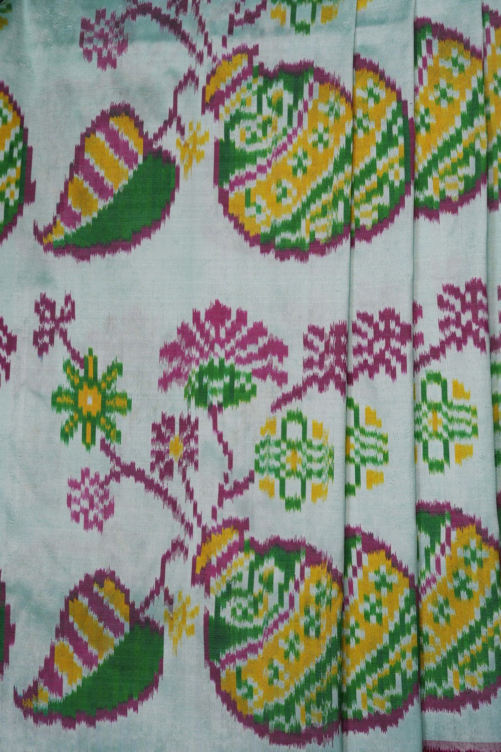 Image of Pastel-Green Pochampally Ikat Silk Saree