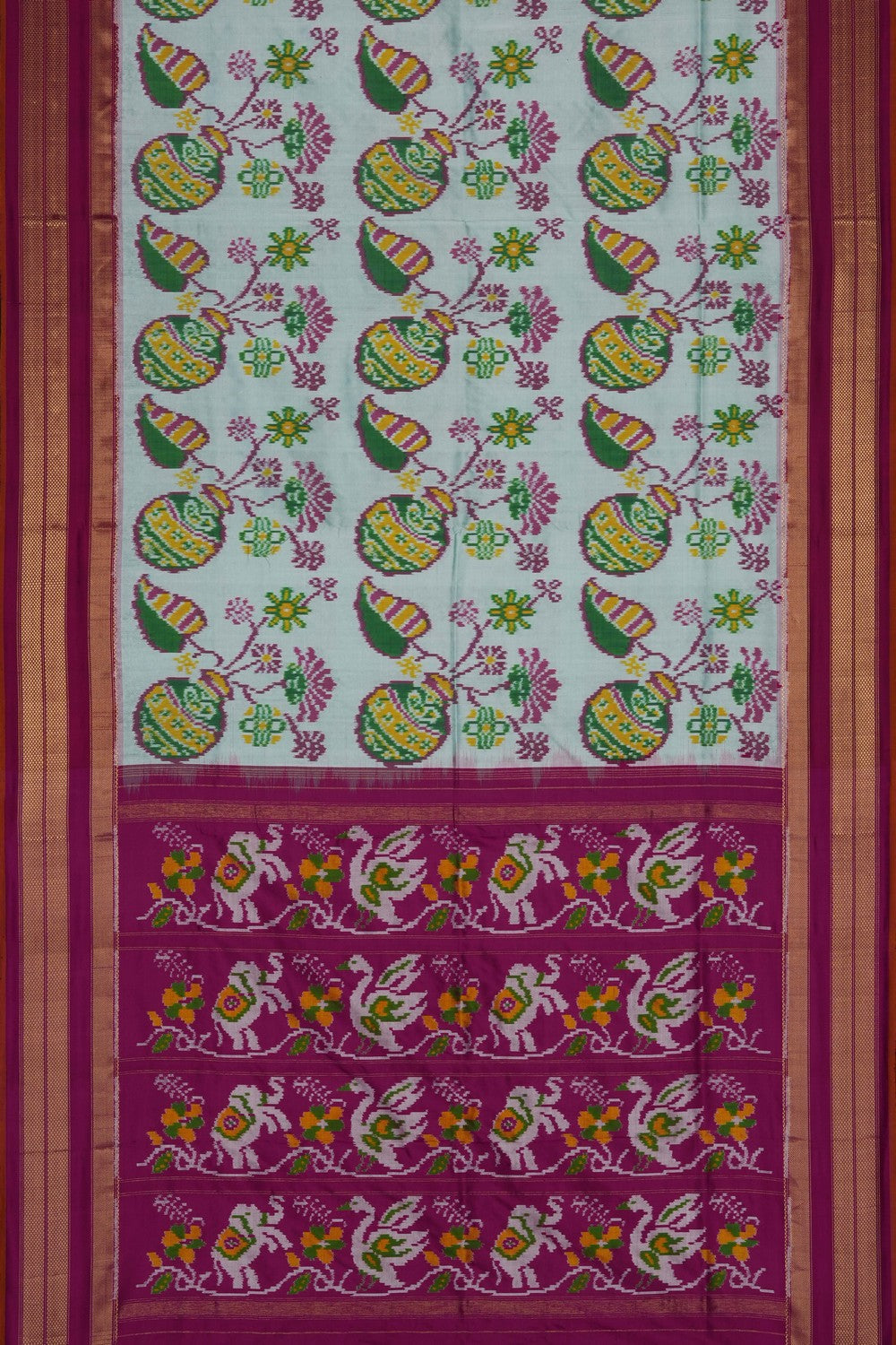 Image of Pastel-Green Pochampally Ikat Silk Saree