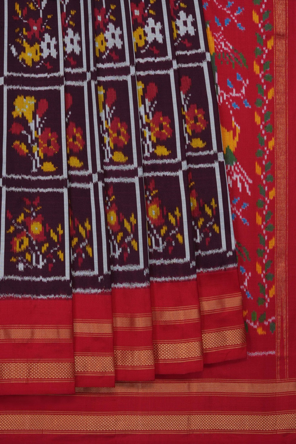 Image of Brown Pochampally Ikat Silk Saree