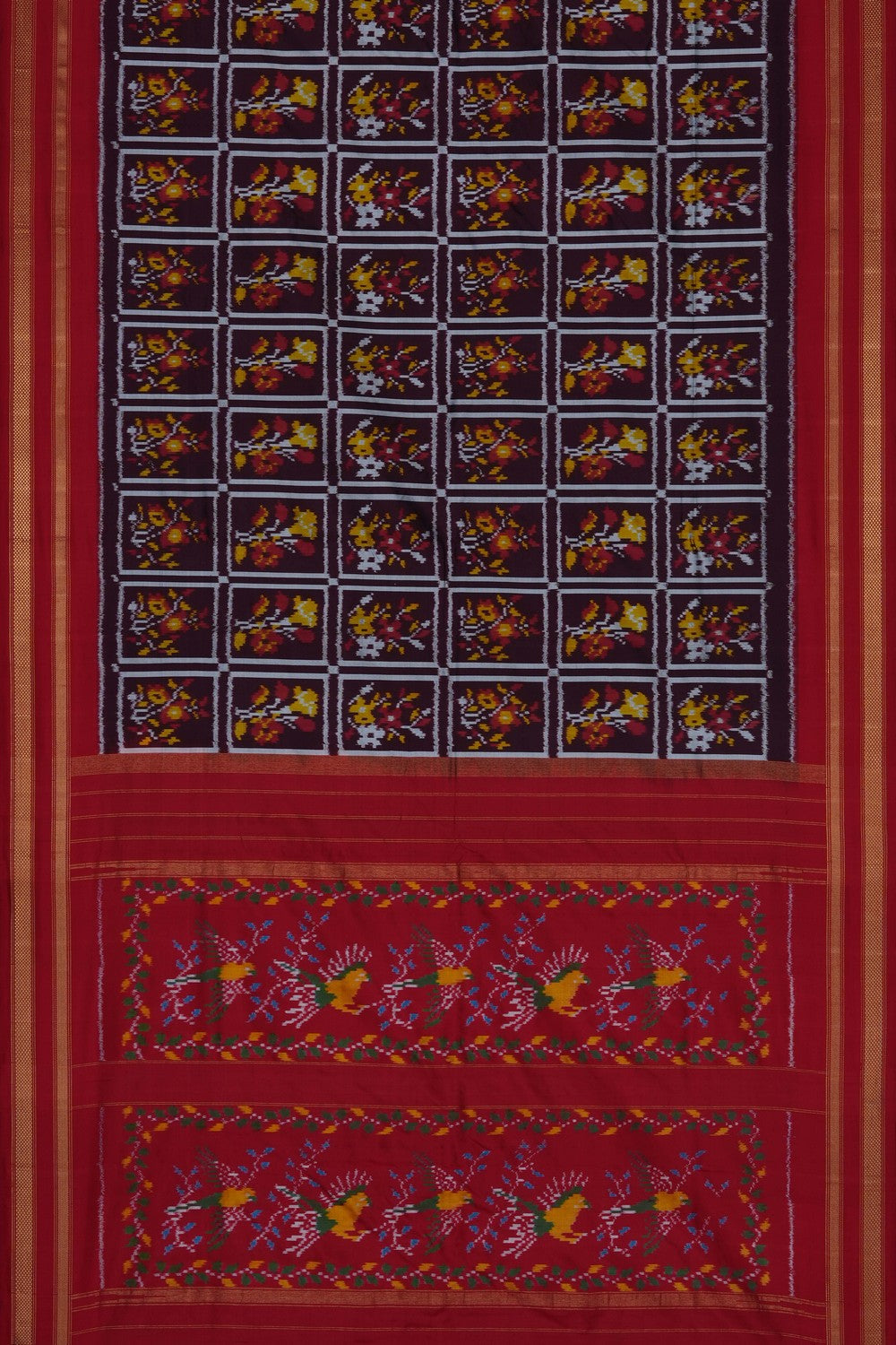 Image of Brown Pochampally Ikat Silk Saree