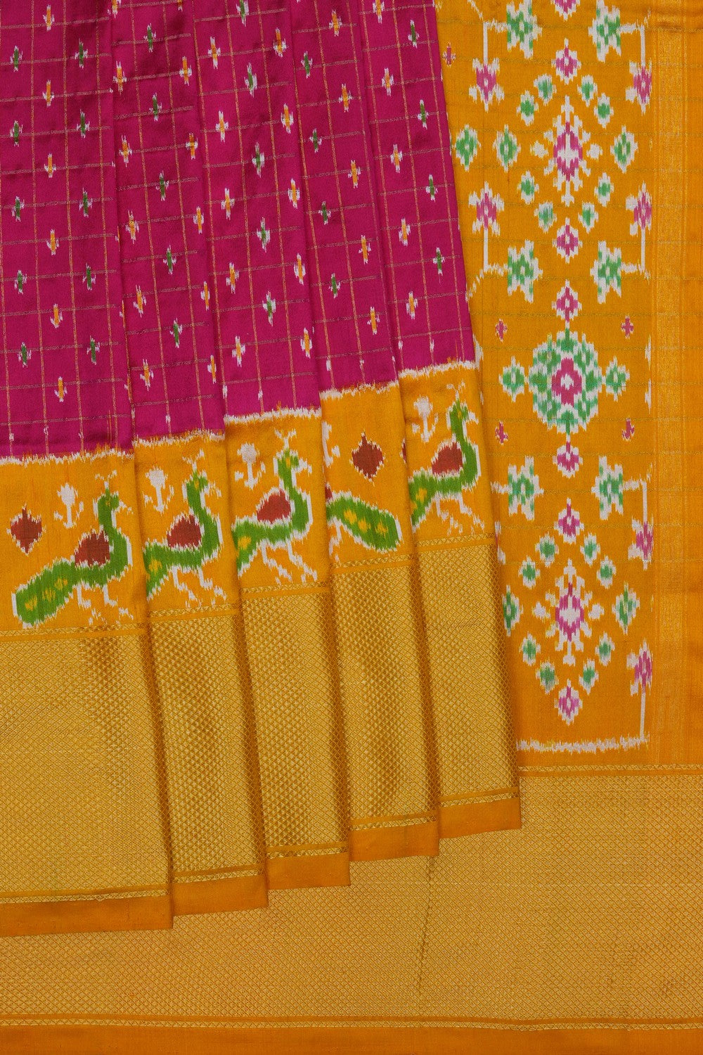 Image of Pink Pochampally Ikat Silk Saree