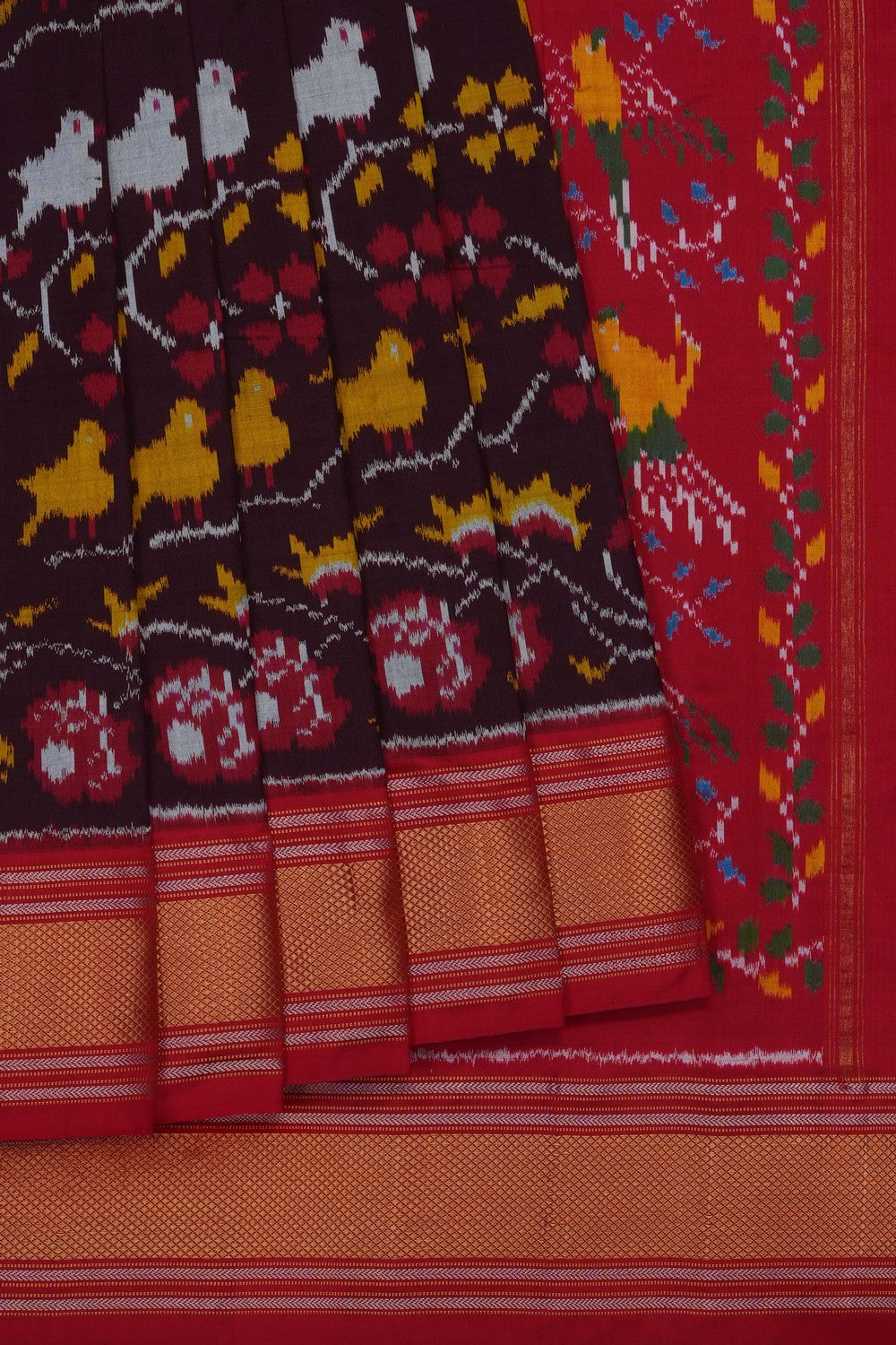 Image of Brown Pochampally Ikat Silk Saree
