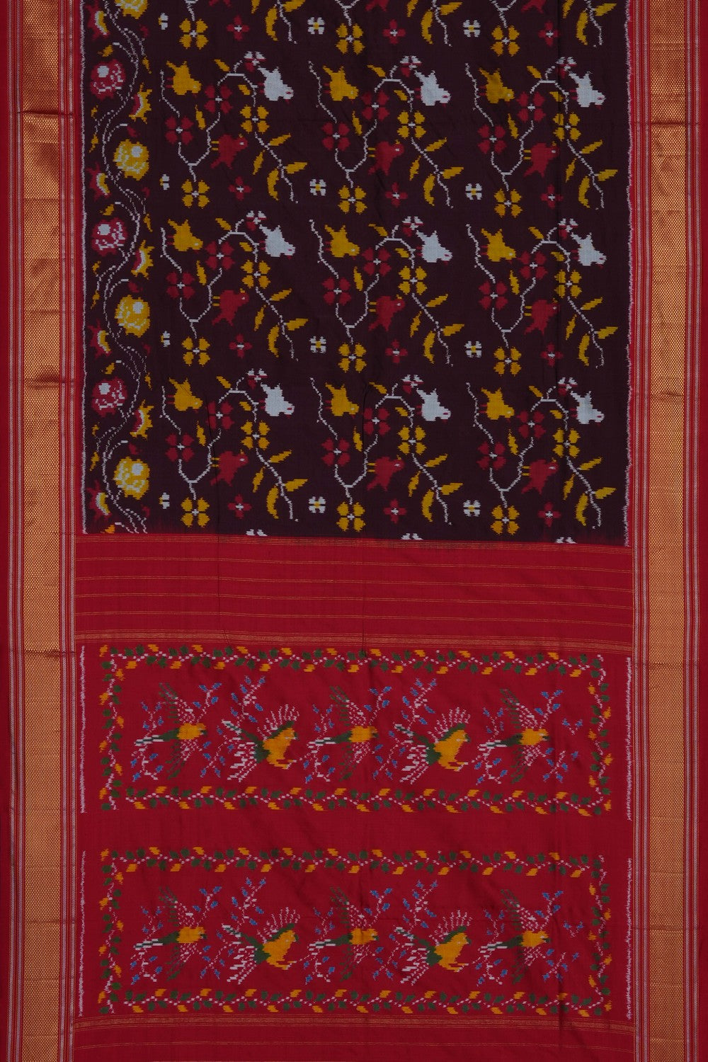 Image of Brown Pochampally Ikat Silk Saree
