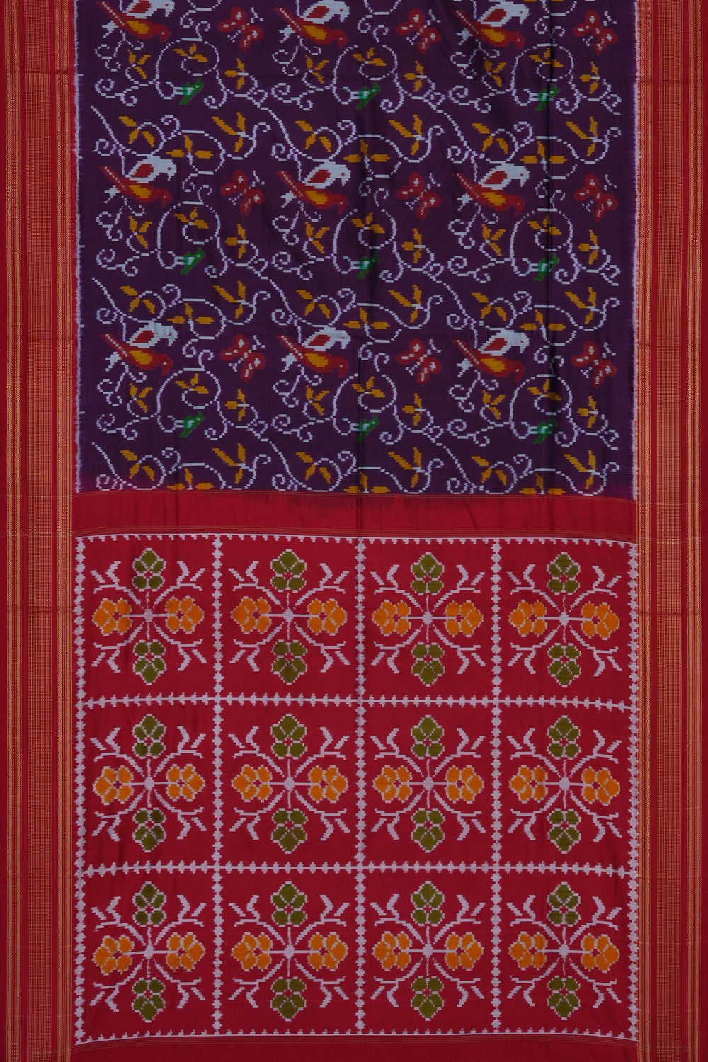 Image of Purple Pochampally Ikat Silk Saree