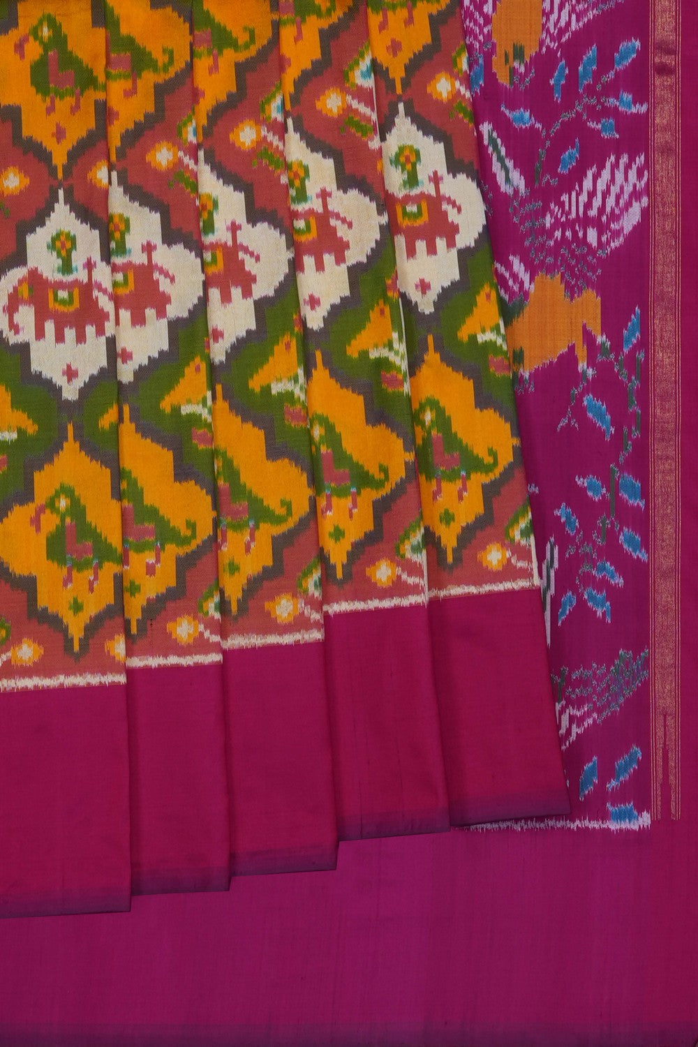 Image of Mustard Pochampally Ikat Silk Saree