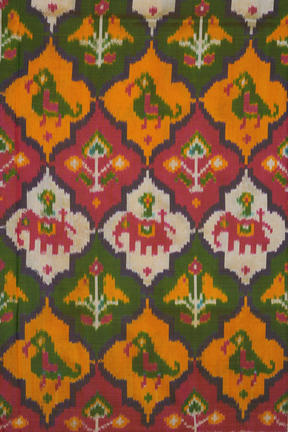 Image of Mustard Pochampally Ikat Silk Saree