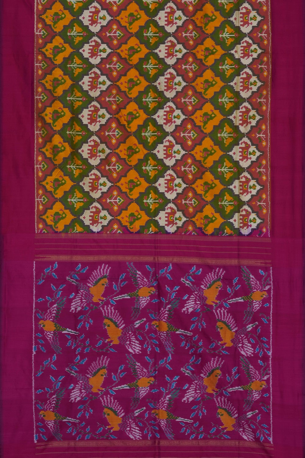 Image of Mustard Pochampally Ikat Silk Saree