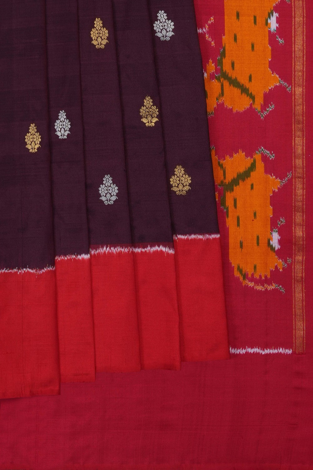 Image of Brown Pochampally Ikat Silk Saree