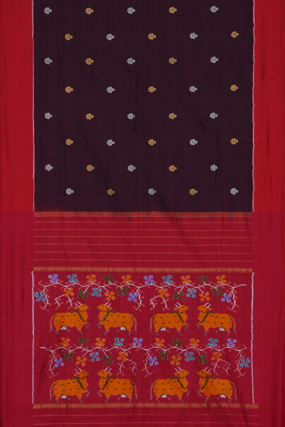 Image of Brown Pochampally Ikat Silk Saree