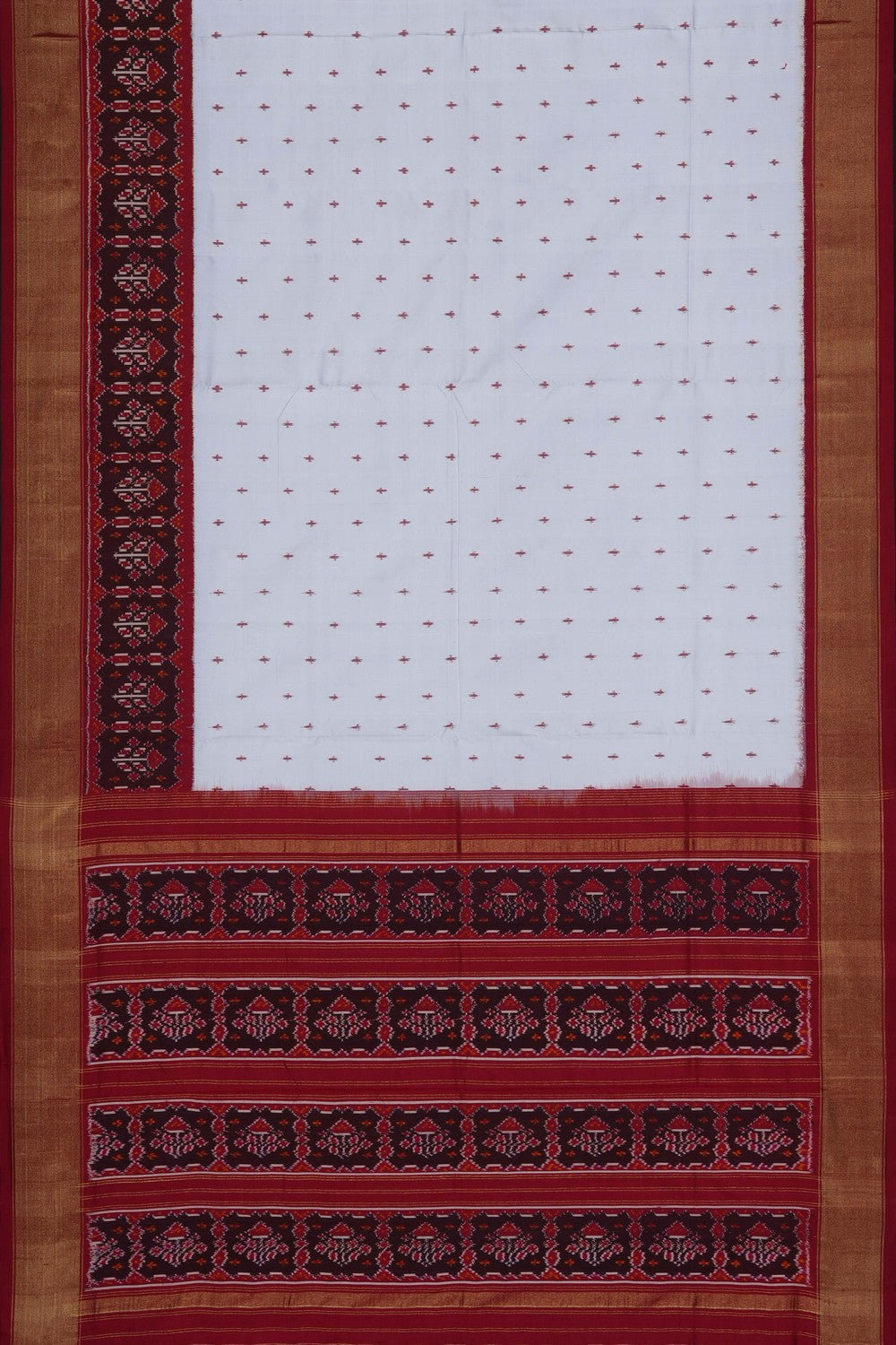 Image of White Pochampally Ikat Silk Saree