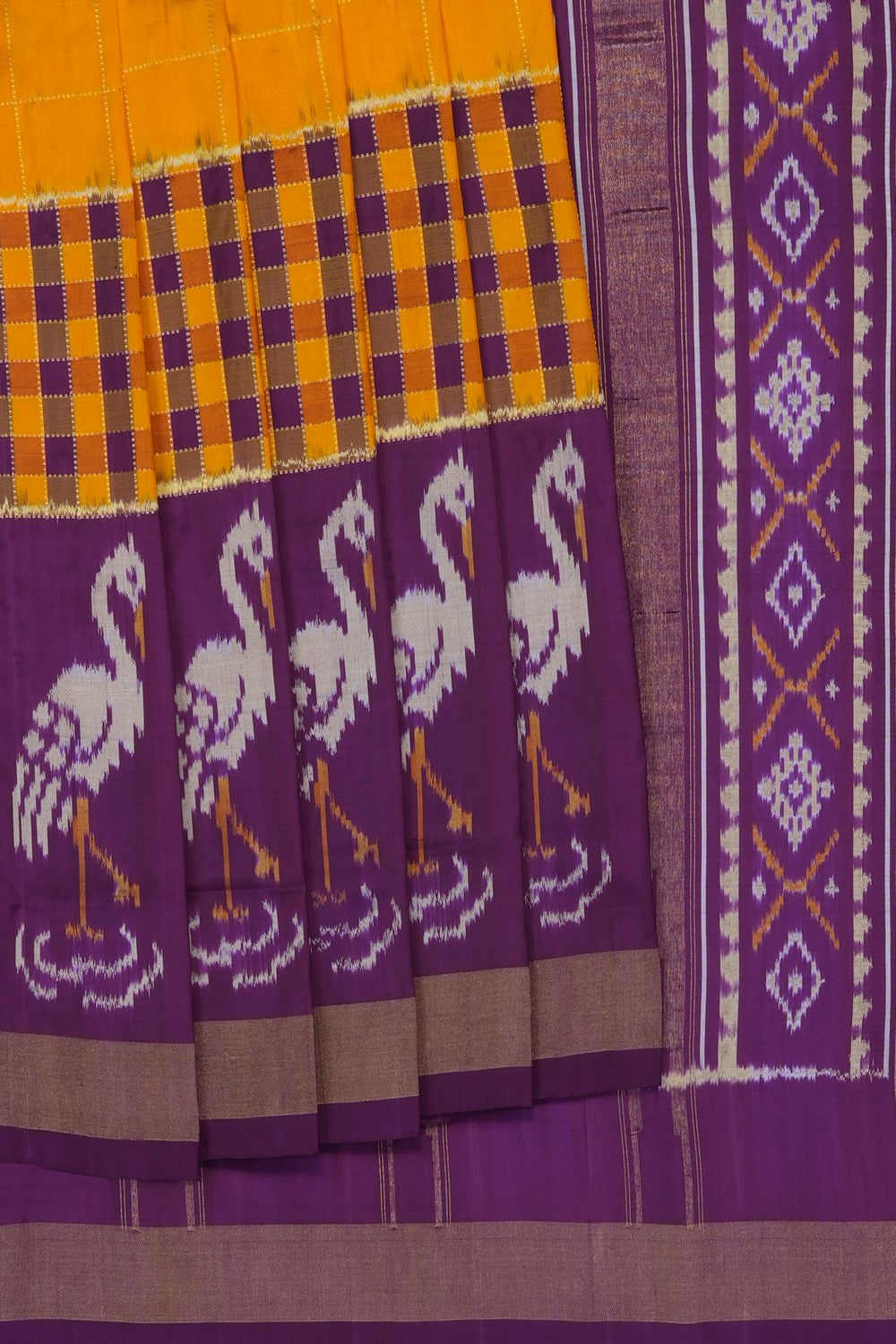 Image of Mustard Pochampally Ikat Silk Saree