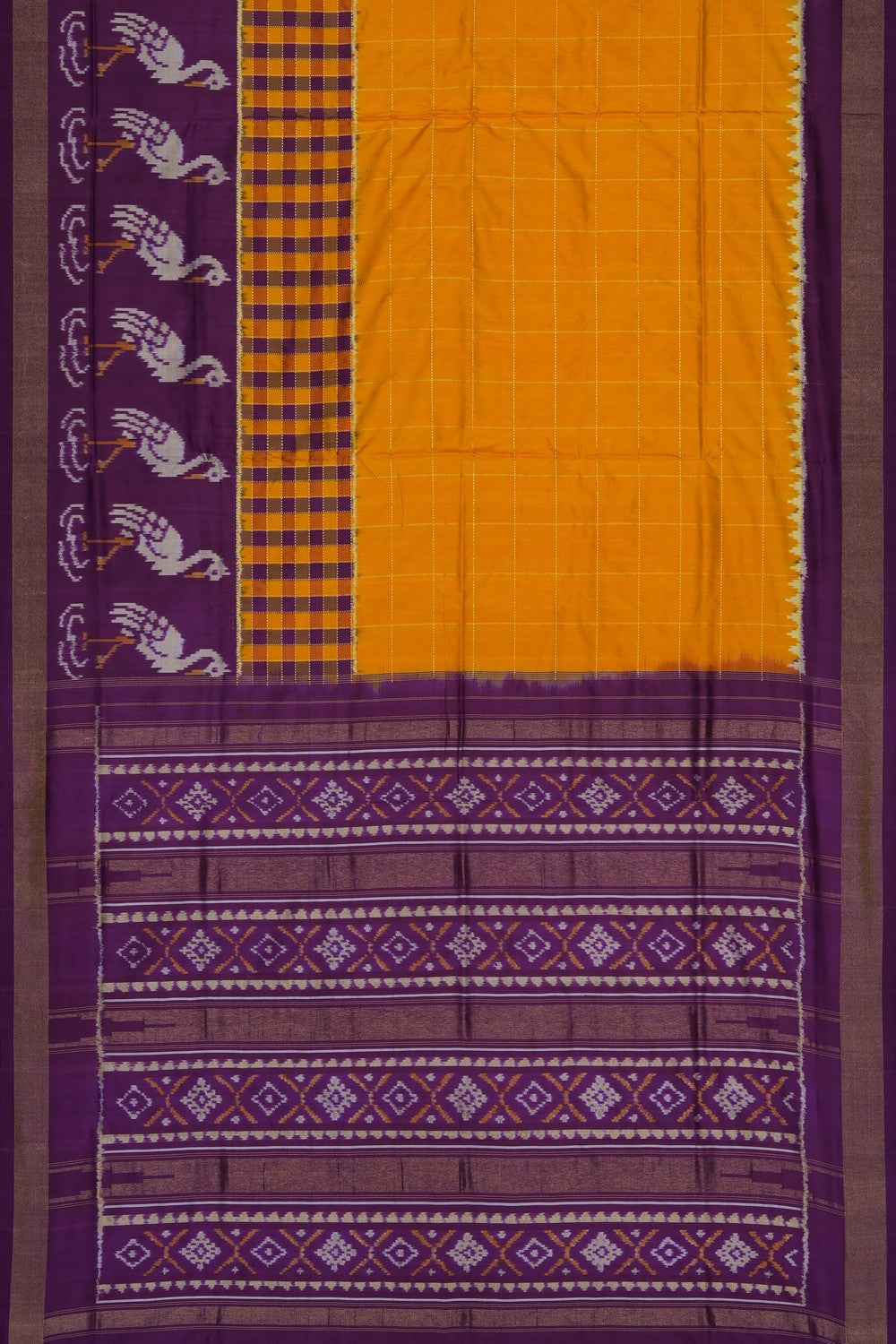 Image of Mustard Pochampally Ikat Silk Saree
