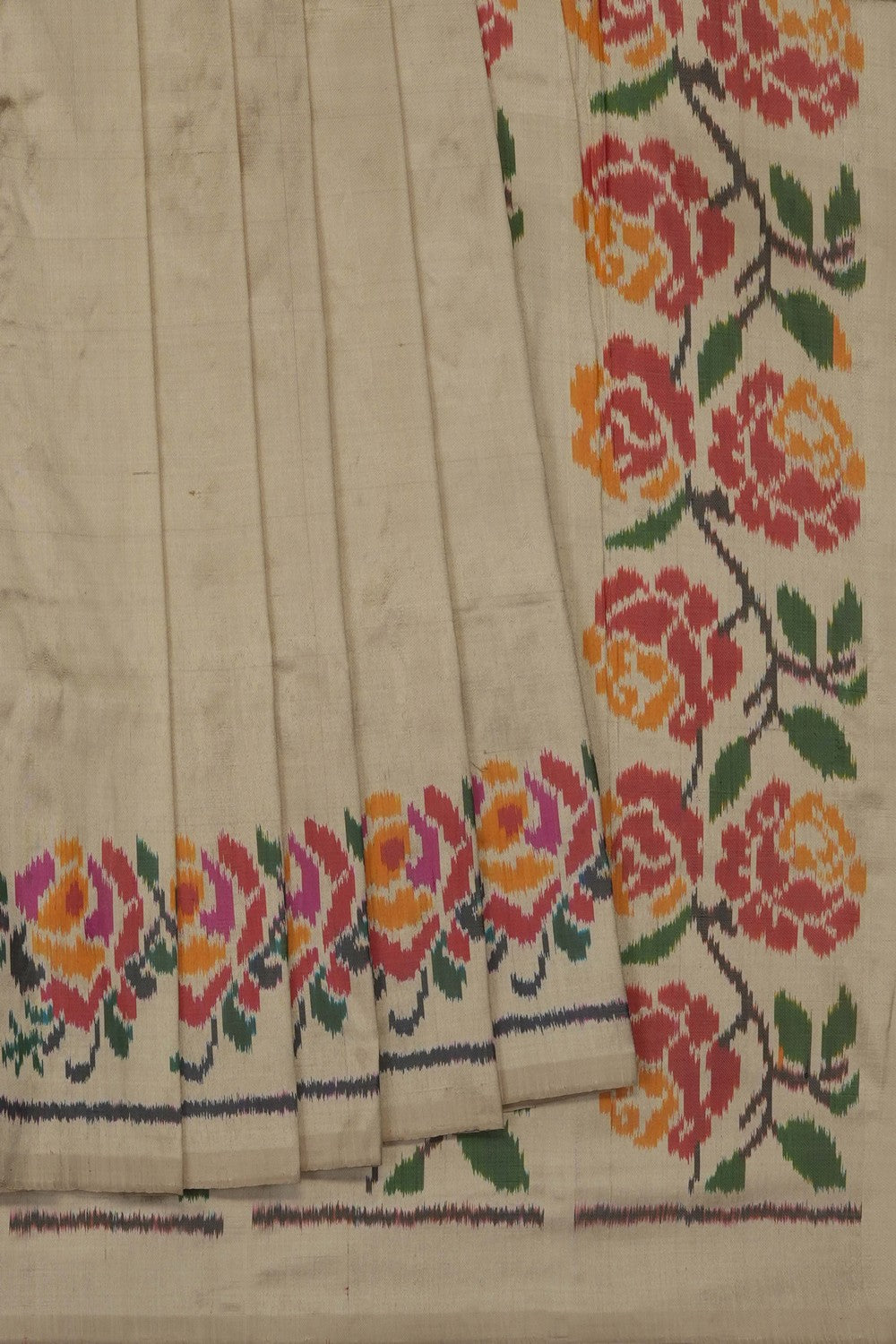 Image of Beige Pochampally Ikat Silk Saree