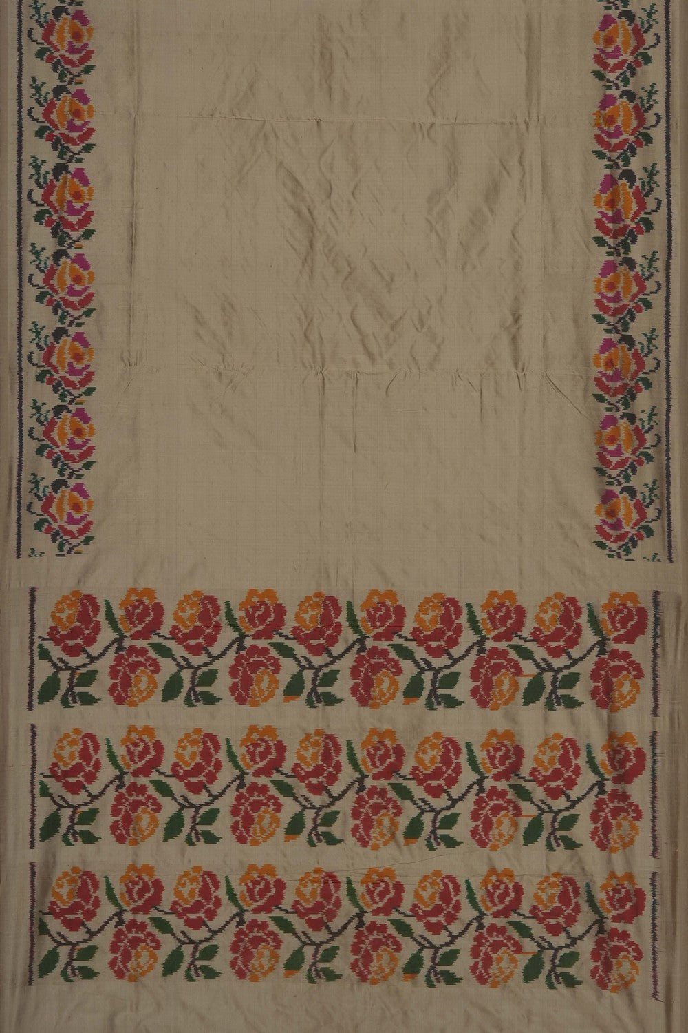 Image of Beige Pochampally Ikat Silk Saree