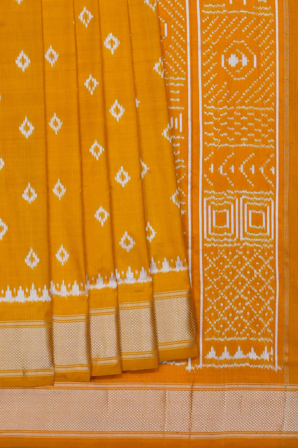 Image of Mustard Pochampally Ikat Silk Saree