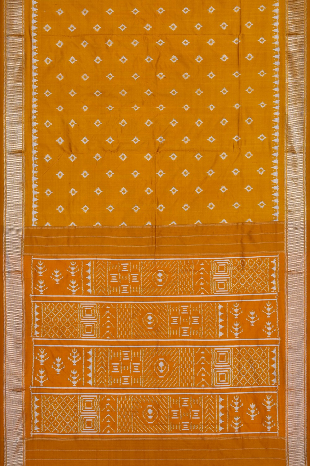 Image of Mustard Pochampally Ikat Silk Saree