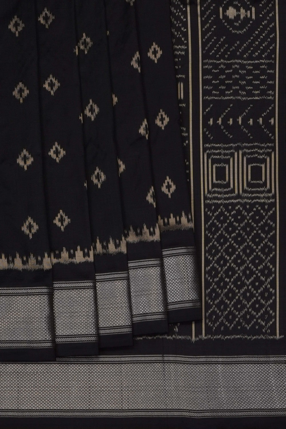 Image of Black Pochampally Ikat Silk Saree