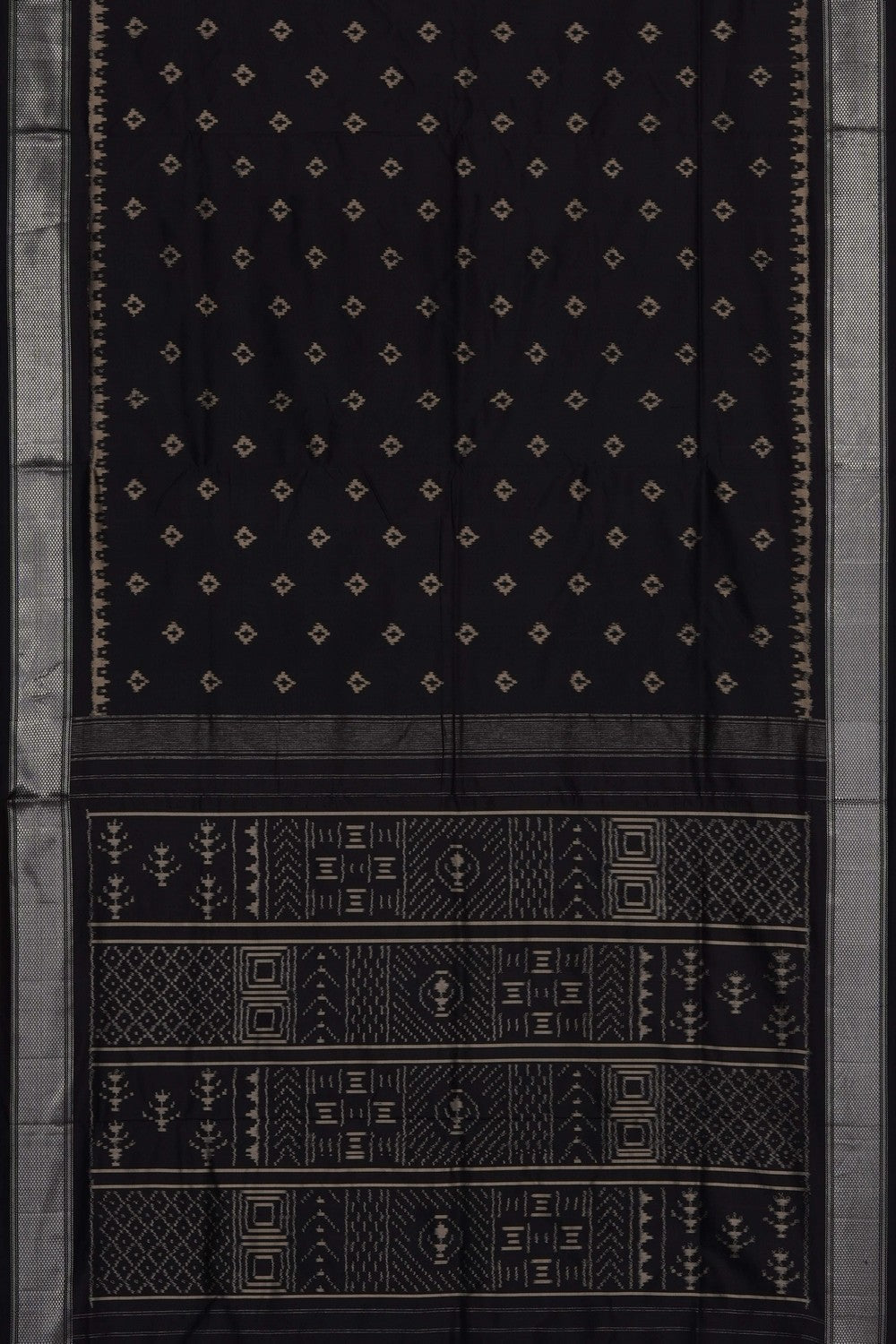 Image of Black Pochampally Ikat Silk Saree