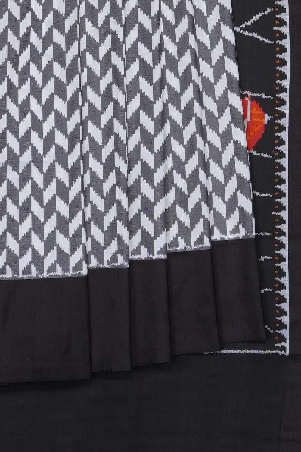 Image of White Pochampally Ikat Silk Saree