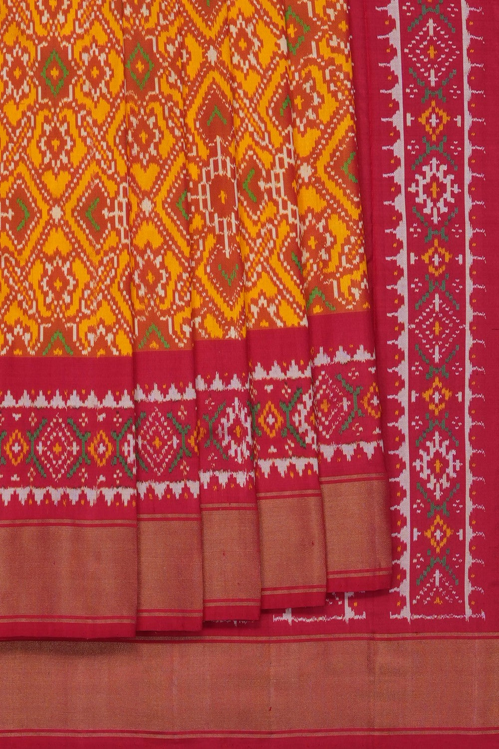 Image of Mustard Pochampally Ikat Silk Saree