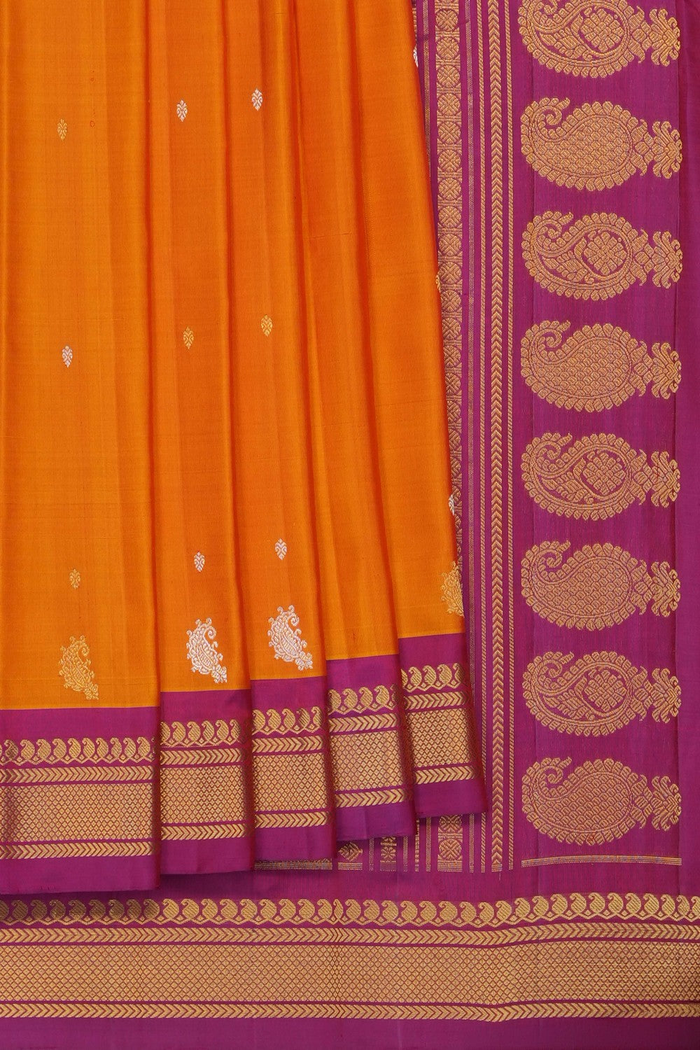 Image of Orange Gadwal Silk Saree