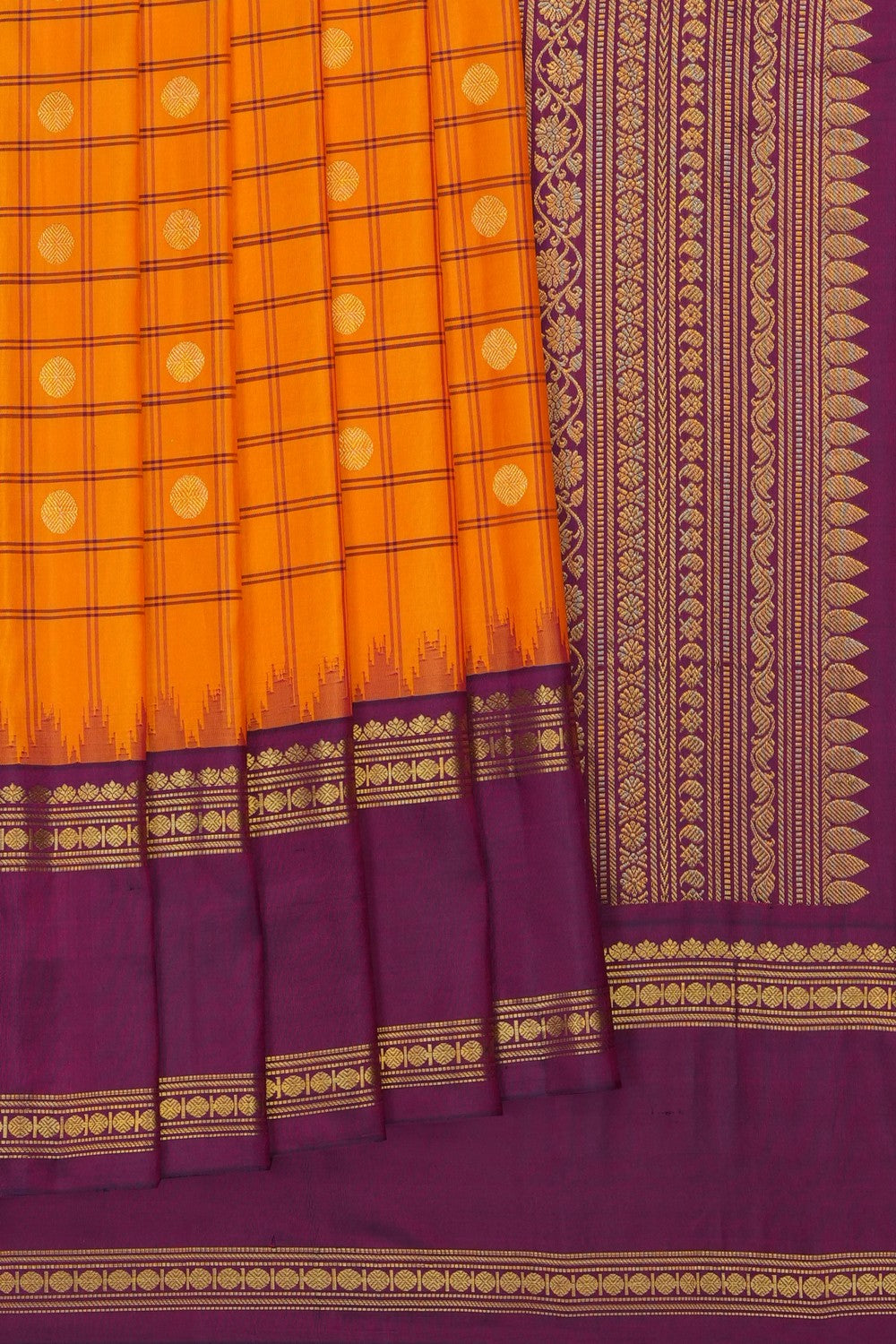 Image of Orange Gadwal Silk Kattam Saree