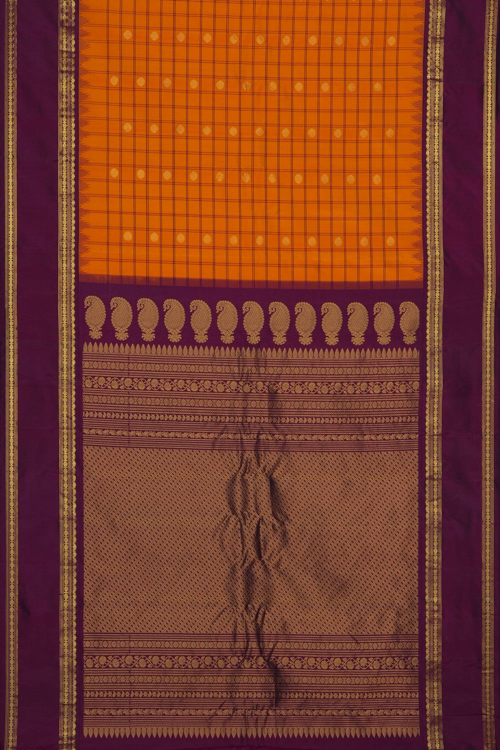 Image of Orange Gadwal Silk Kattam Saree