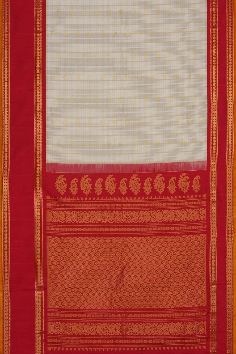 Image of Off-White Gadwal Silk Kattam Saree