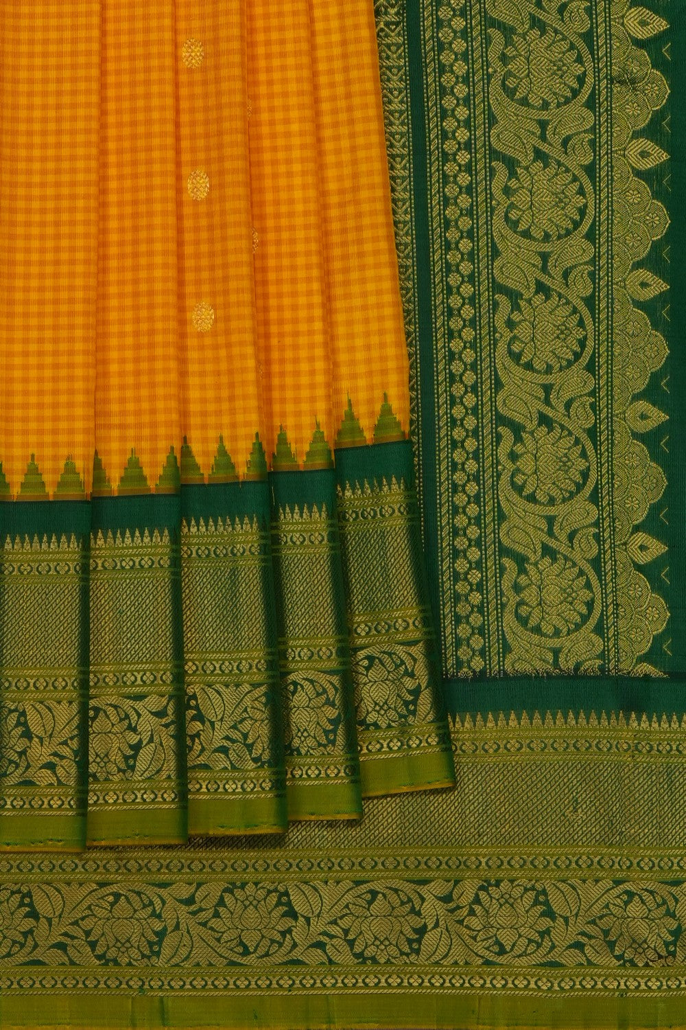 Image of Yellow Gadwal Silk Kattam Saree